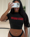 Somewhere Between Psychotic And Iconic Y2K Baby Tee